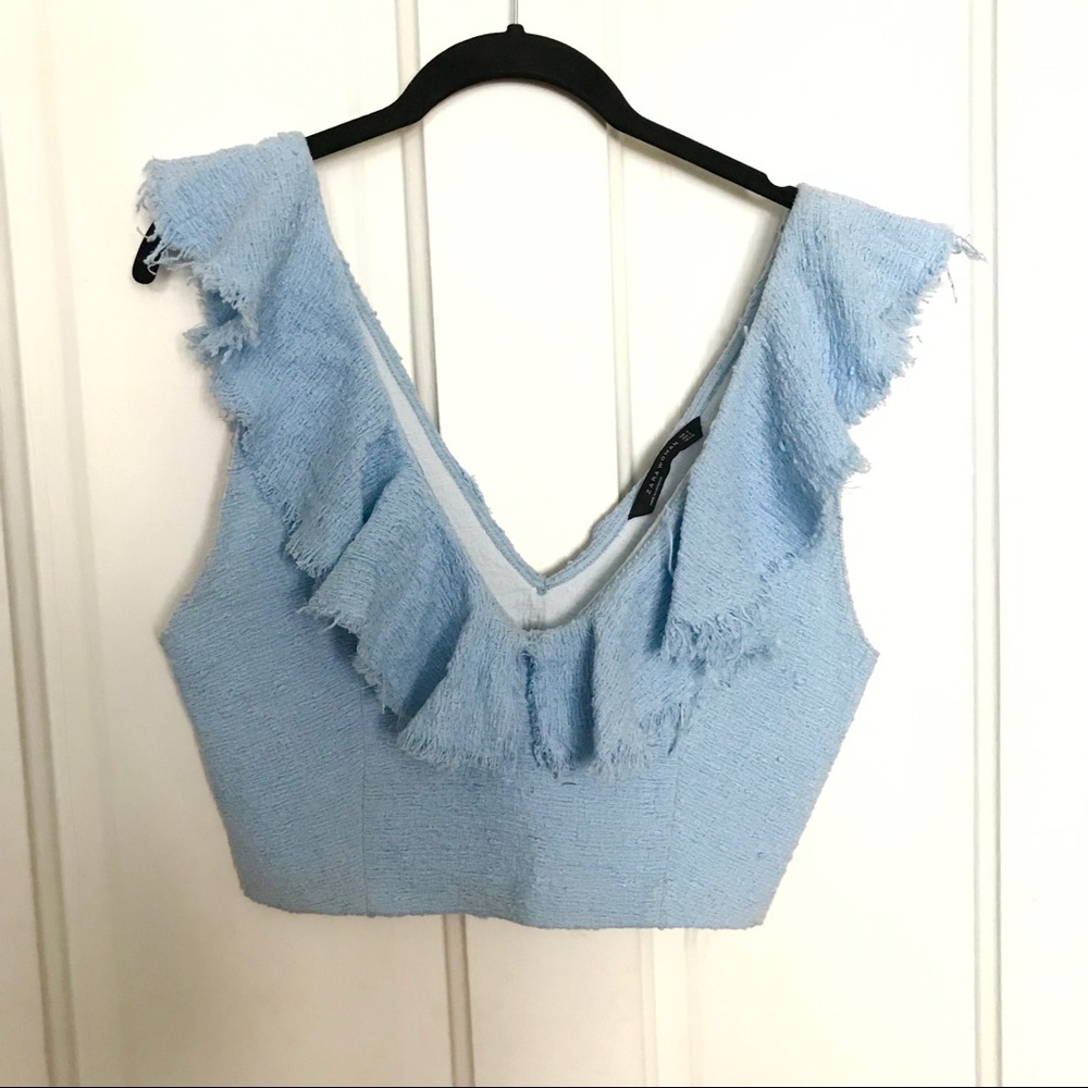Woven Crop Top with Ruffle